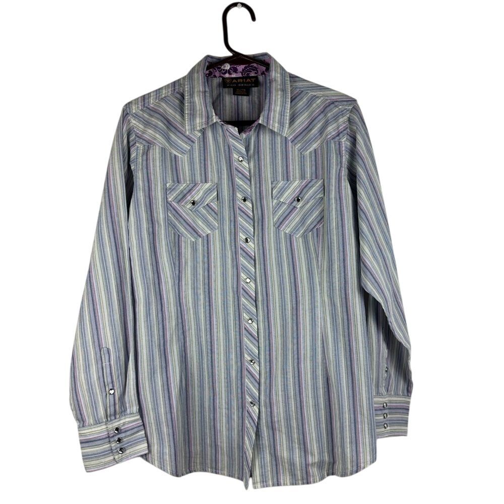 Ariat Pro Series Women's XL Striped Button Up Western Shirt Bedazzled Snaps